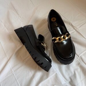 NWT Chunky Loafers Womens 8 Black Lug Sole Gold Chain Goth Whimsigoth 90s Preppy